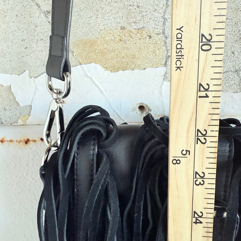 Vtg Fringe Leather Crossbody‎ Bag Y2K Joseph B Black Boho Festival Suede Purse - Picture 10 of 13
